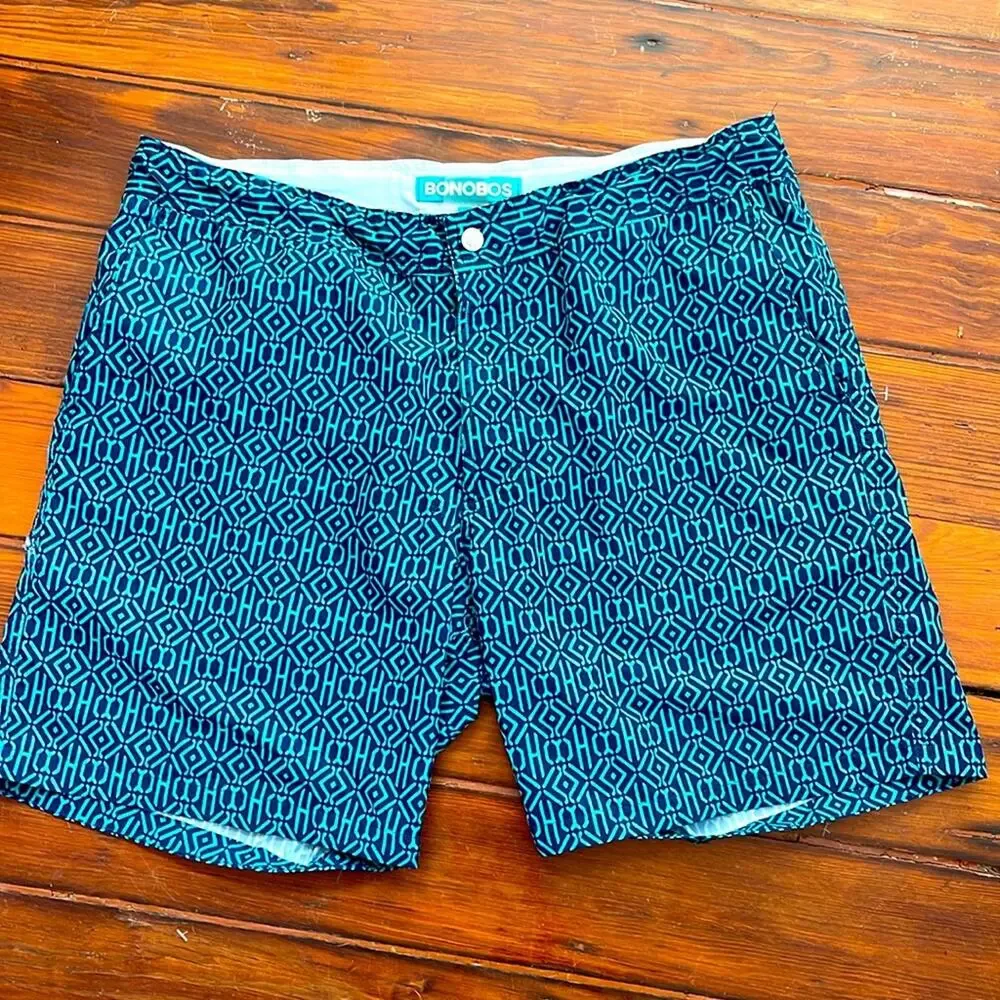 Bonobos geometric print lined swim trunks sz 34